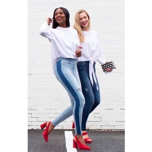 SPANX Distressed Skinny Jeans with Side Stripe Large - Picture 9 of 9